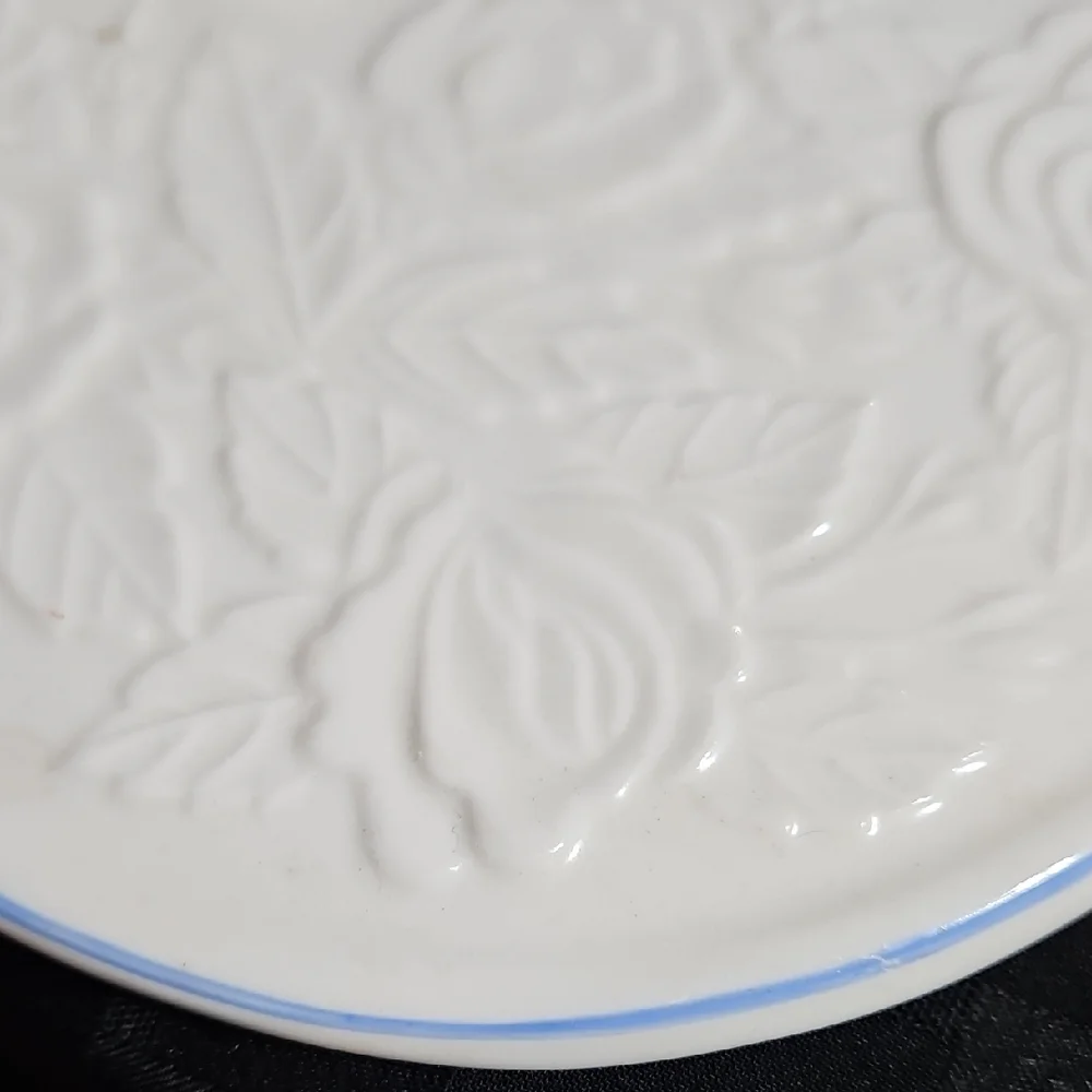 Tabletops Unlimited Victorian Rose Ceramic Tea Tile Blue Rim Trivets - Set of 2
